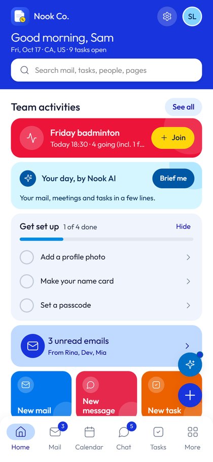 Nook Home screen with the Get set up card